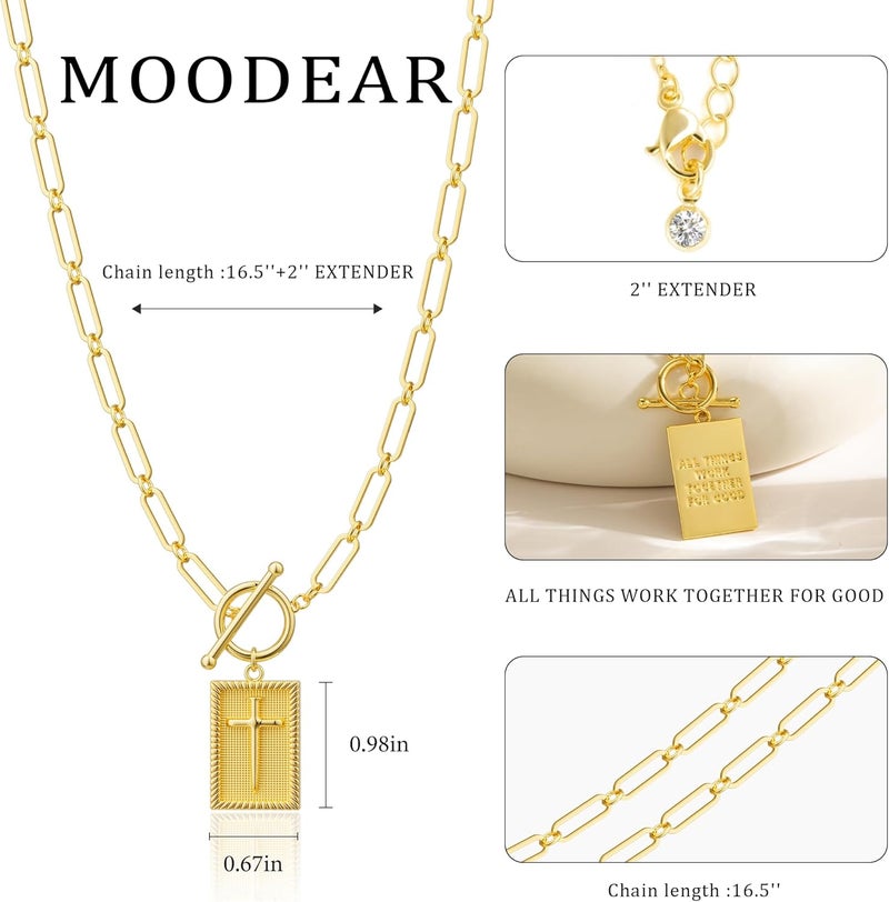 Moodear Cross Necklace for Women Trendy Chunky 14K Gold Plated/Silver Plated Cross Pendant Necklace Toggle Clasp Paperclip Chain Dainty Charm Necklace Fashion Religious Simple Jewelry Christian Gifts for Women - Image 4